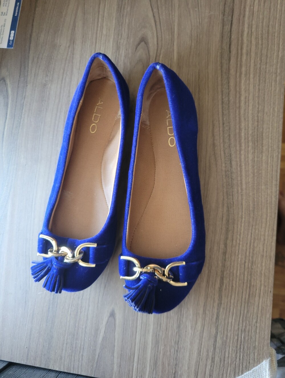 Aldo Cobalt Blue Velvet Tassel Loafers with Gold Hardware
